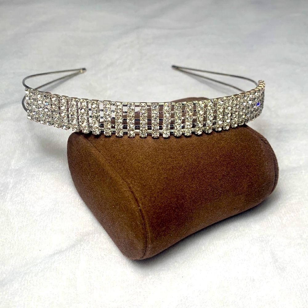 Silver Color Five Row Rhinestone Cluster Headband - Picture 1 of 4